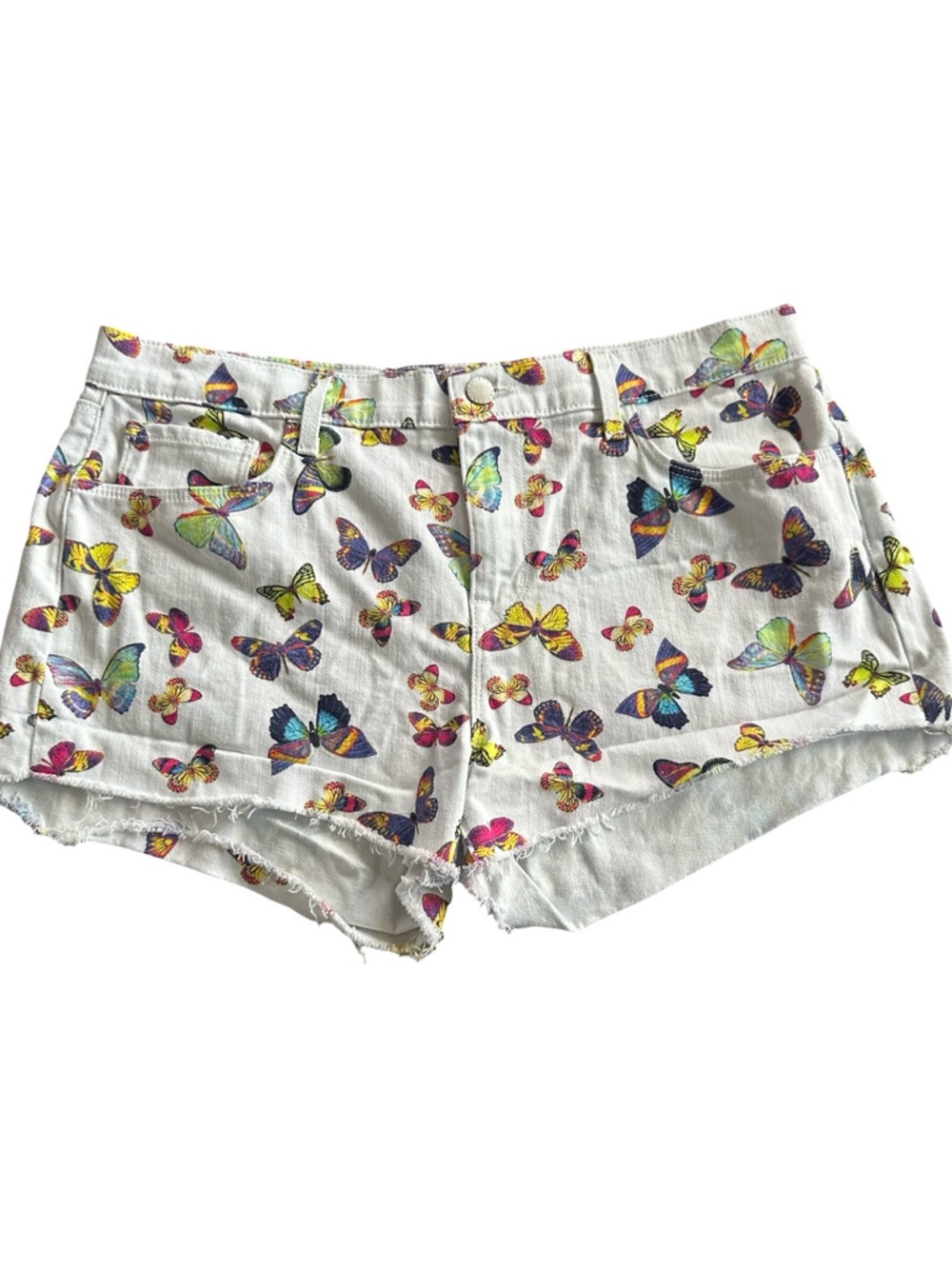 L'AGENCE White Denim Shorts with Multicolor Butterfly Print Size 29
